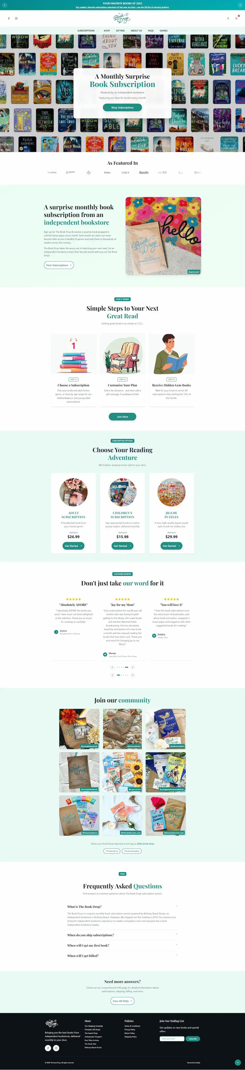 The Book Drop - subscription website design showcase preview
